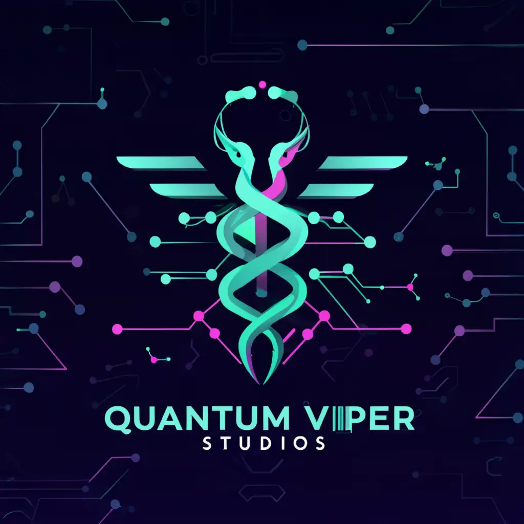 a logo design,with the text "Quantum Viper Studios", main symbol:cyborg caduceus,complex,be used in Technology industry,clear background