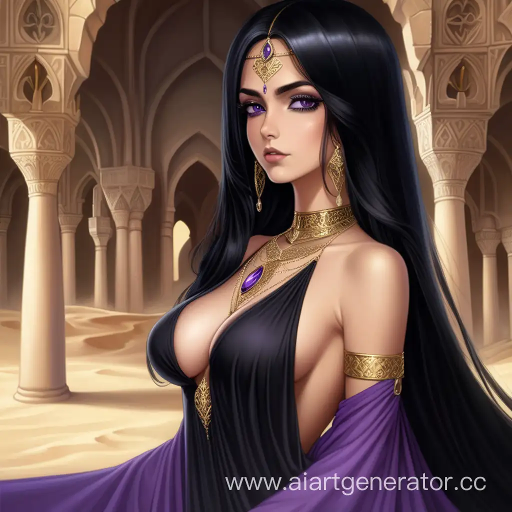 Sensual-Persian-Princess-in-Elegant-Black-Garb-Amidst-a-Desert-Oasis