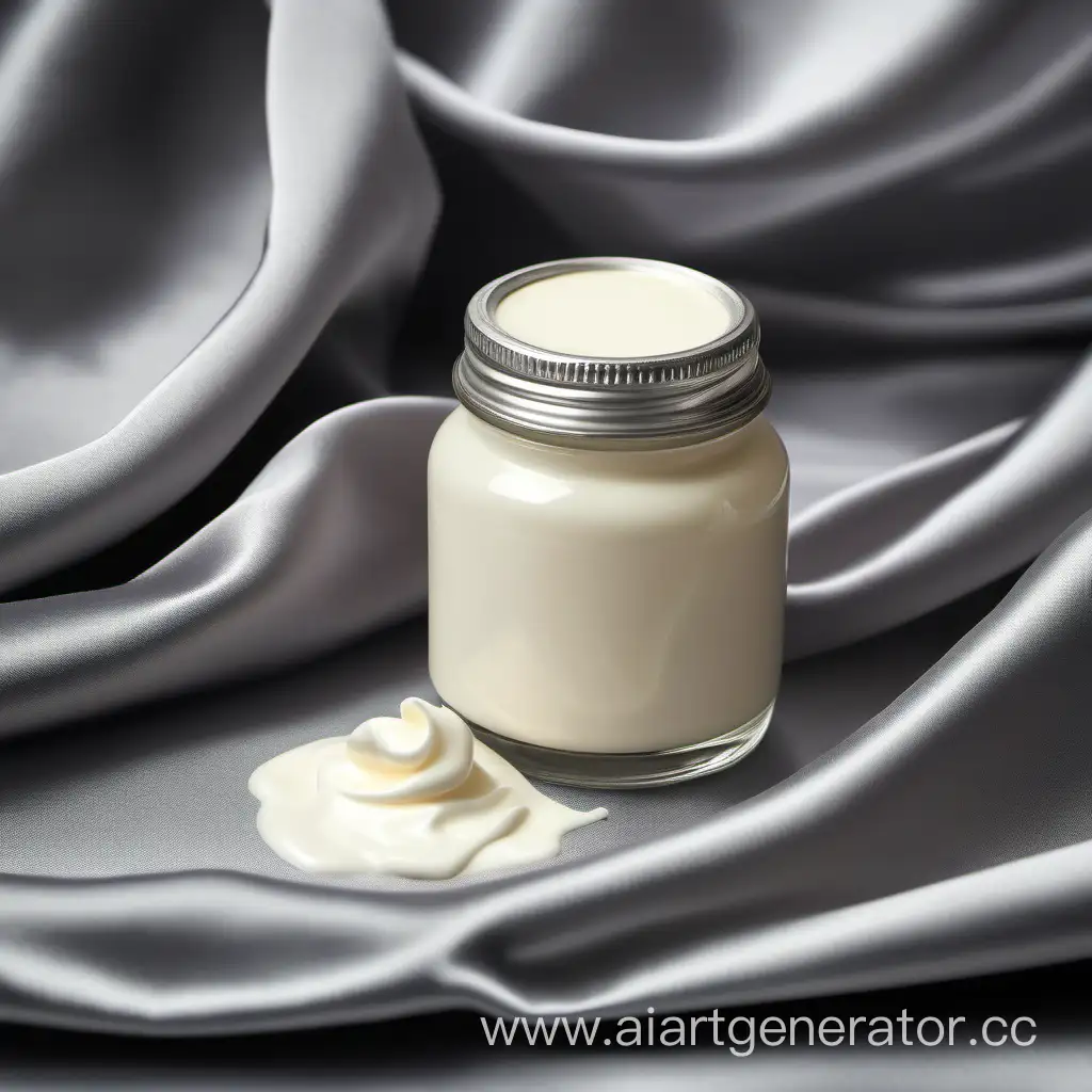 jar of cream on gray satin fabric