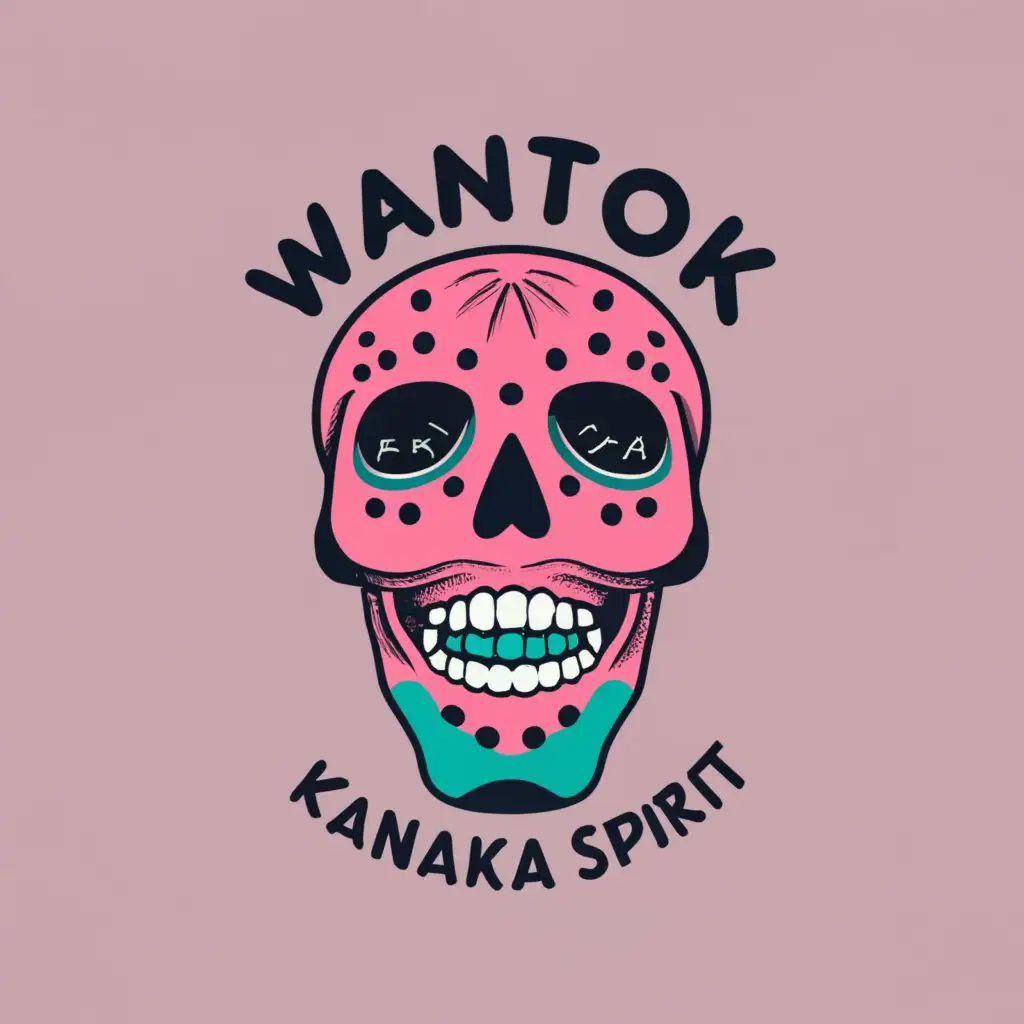 logo, Pink Fancy Skull, with the text "WANTOK,
Kanaka Spirit", typography