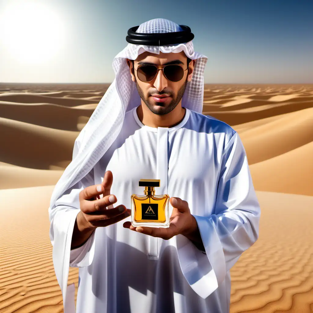 Arabic Man with Elegant Cologne in Desert Landscape