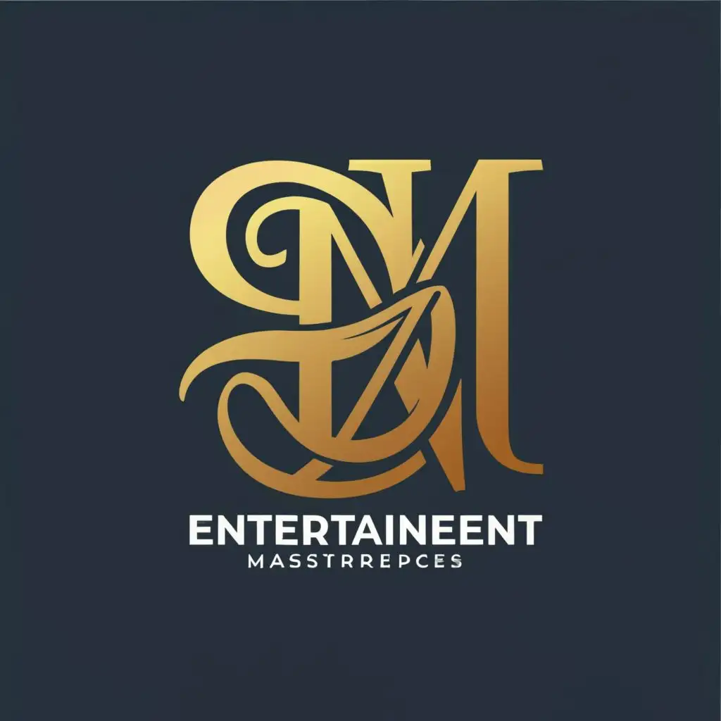 logo, E M, with the text "Entertainment Masterpieces", typography, be used in Entertainment industry