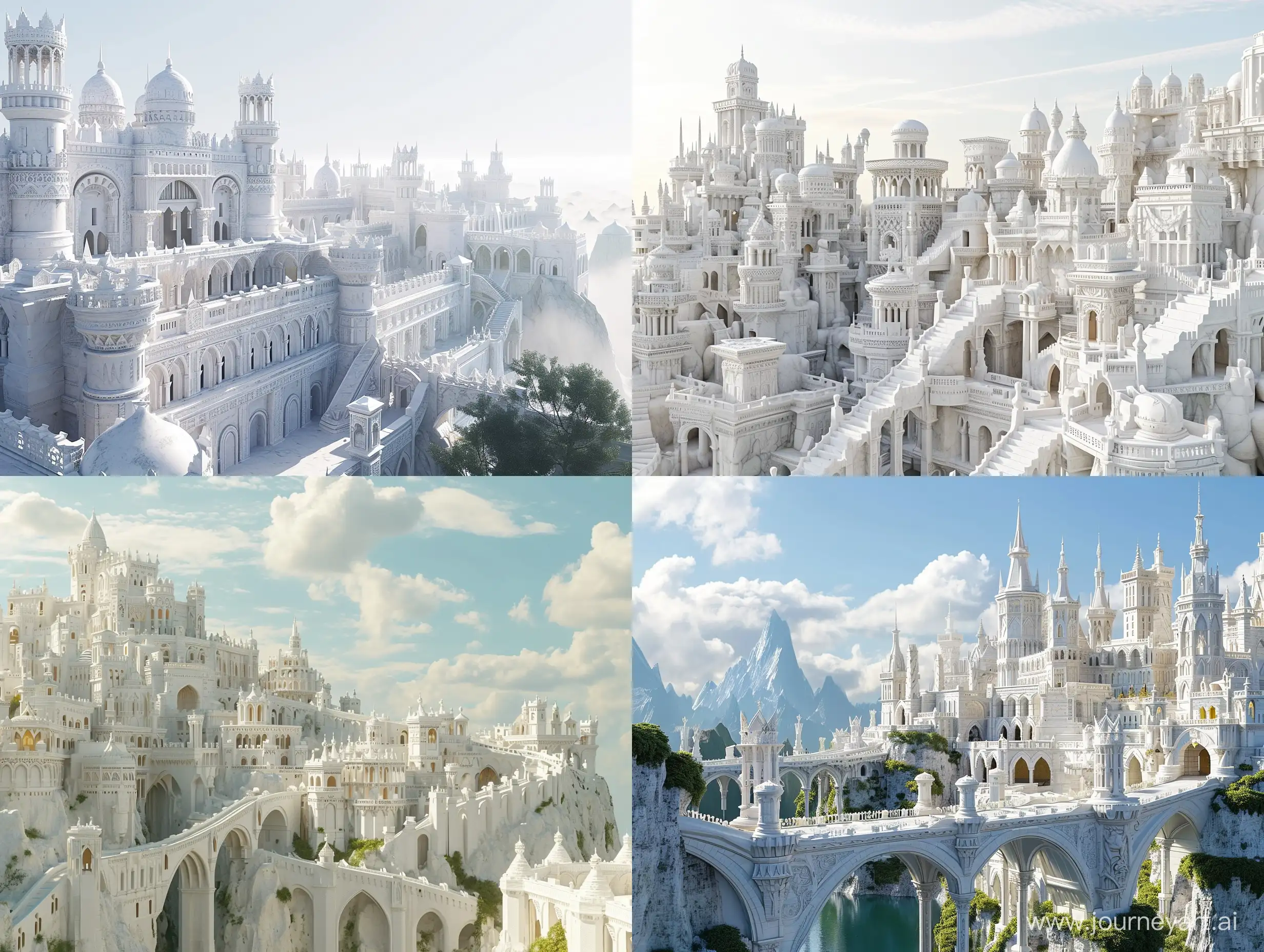 European fantasy city built with white marble. View from afar