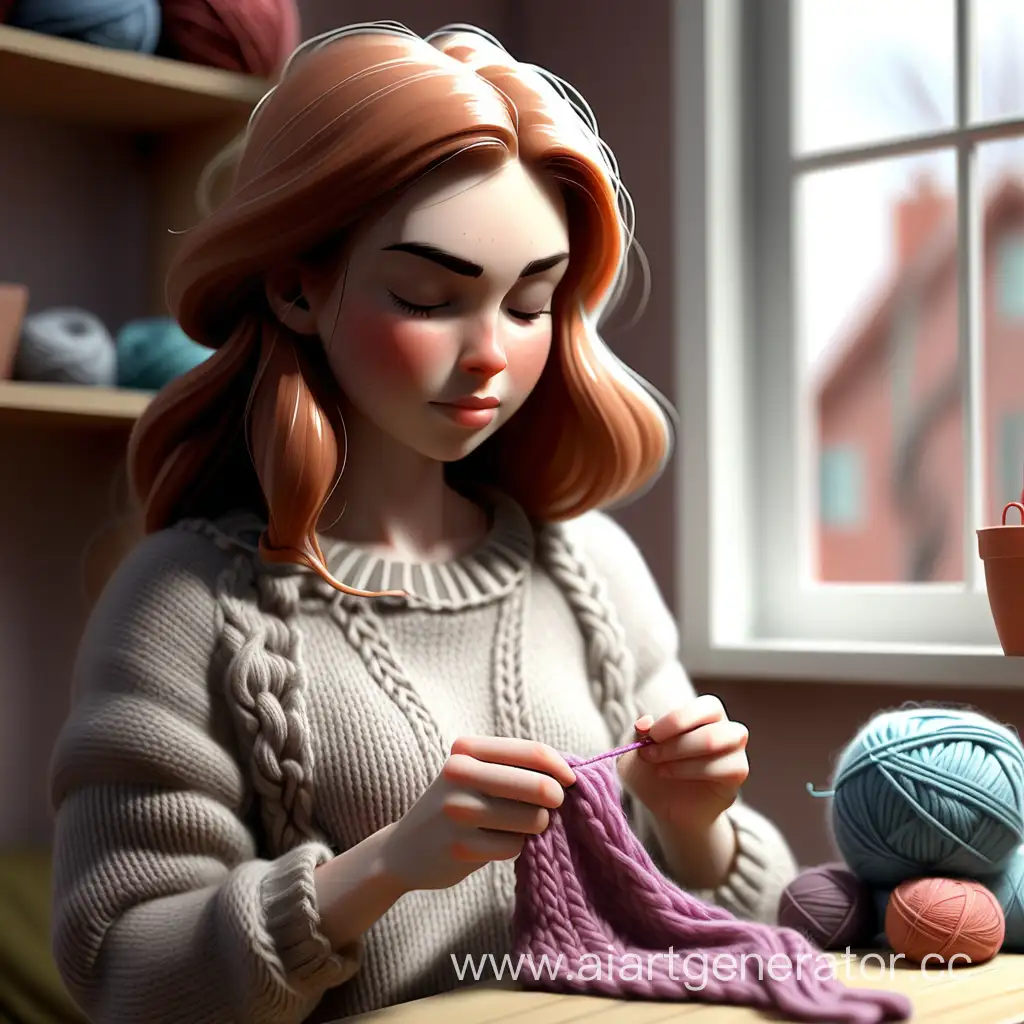 Young-Woman-Knitting-in-Cozy-Ambiance