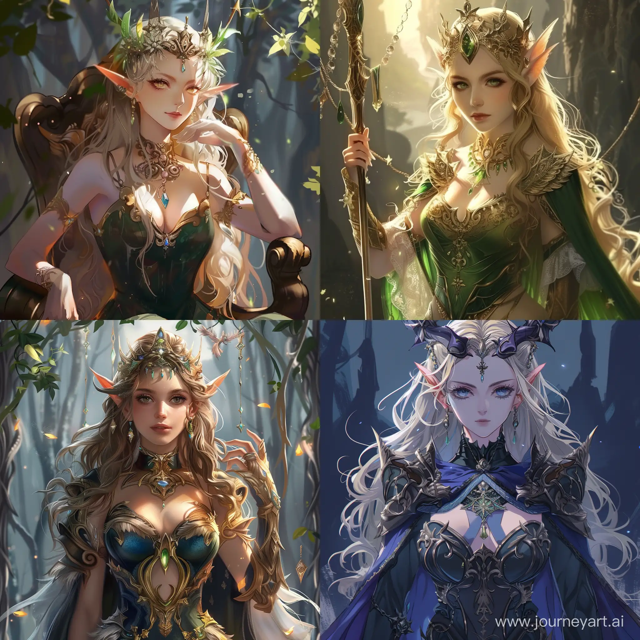 An anime style powerful queen of elves.
