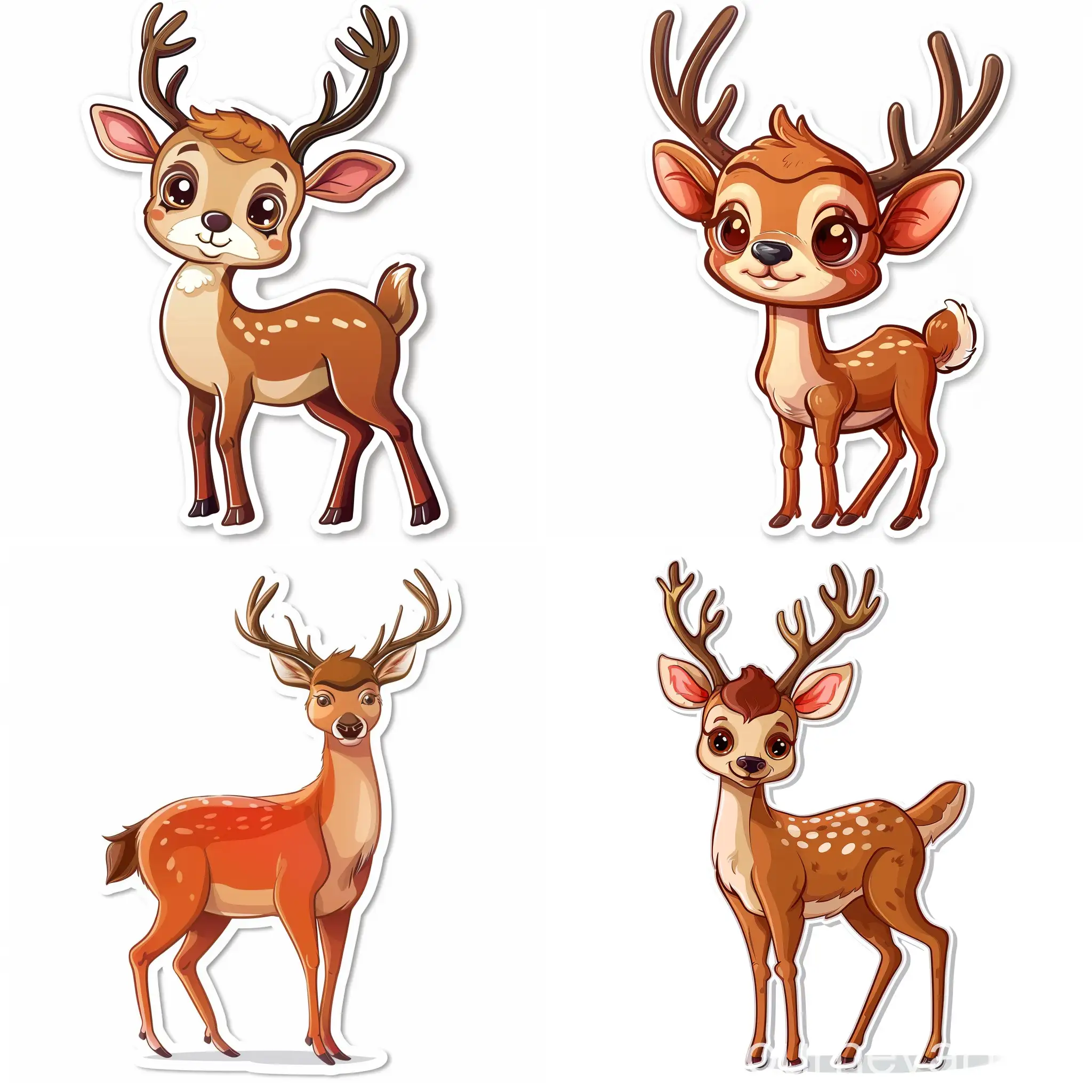 Sticker of cartoon cute the red deer, in vector style, high quality detailed