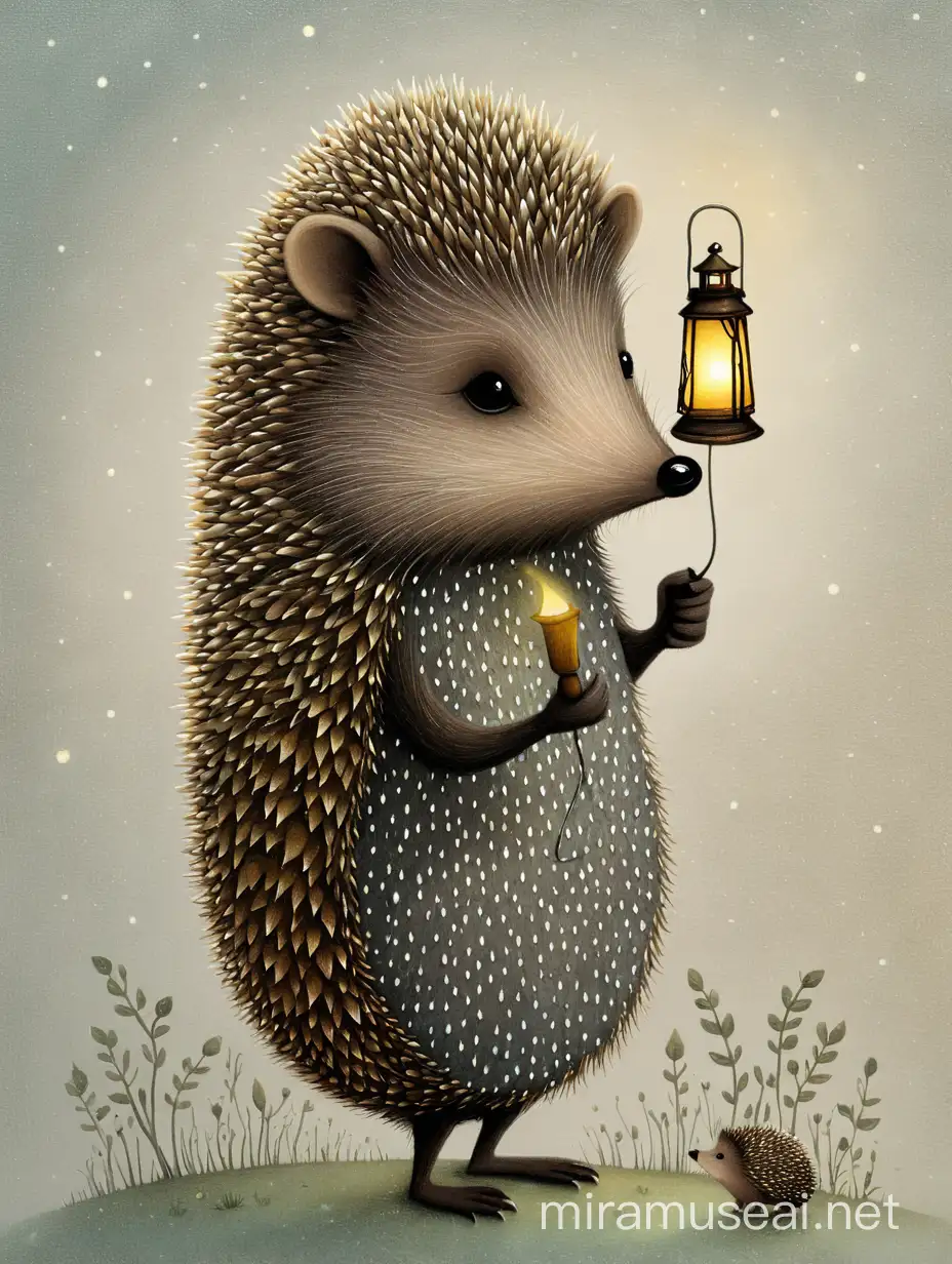 Enchanting Hedgehog with Lantern Whimsical Art by Andy Kehoe