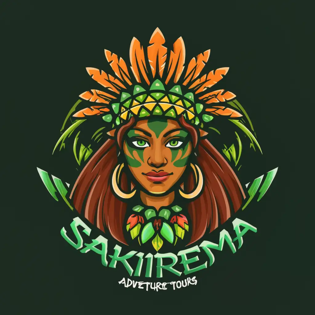 LOGO-Design-For-SAKIREMA-ADVENTURE-TOURS-Exotic-Jungle-Goddess-Theme-with-Latina-Features-and-Tribal-Elements