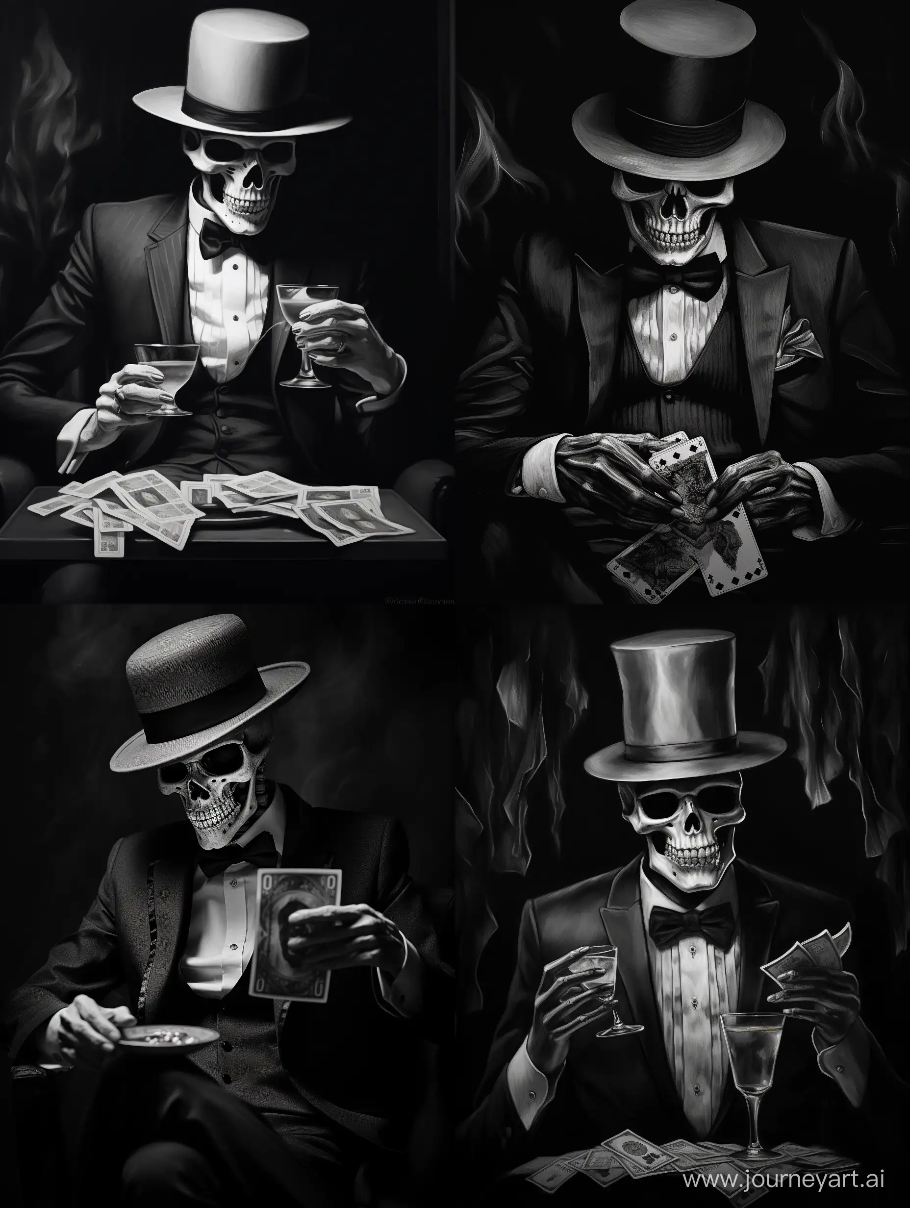 Skeletal-Gambler-in-Noir-Bar-Stylishly-Suited-with-Cigar-and-Cards