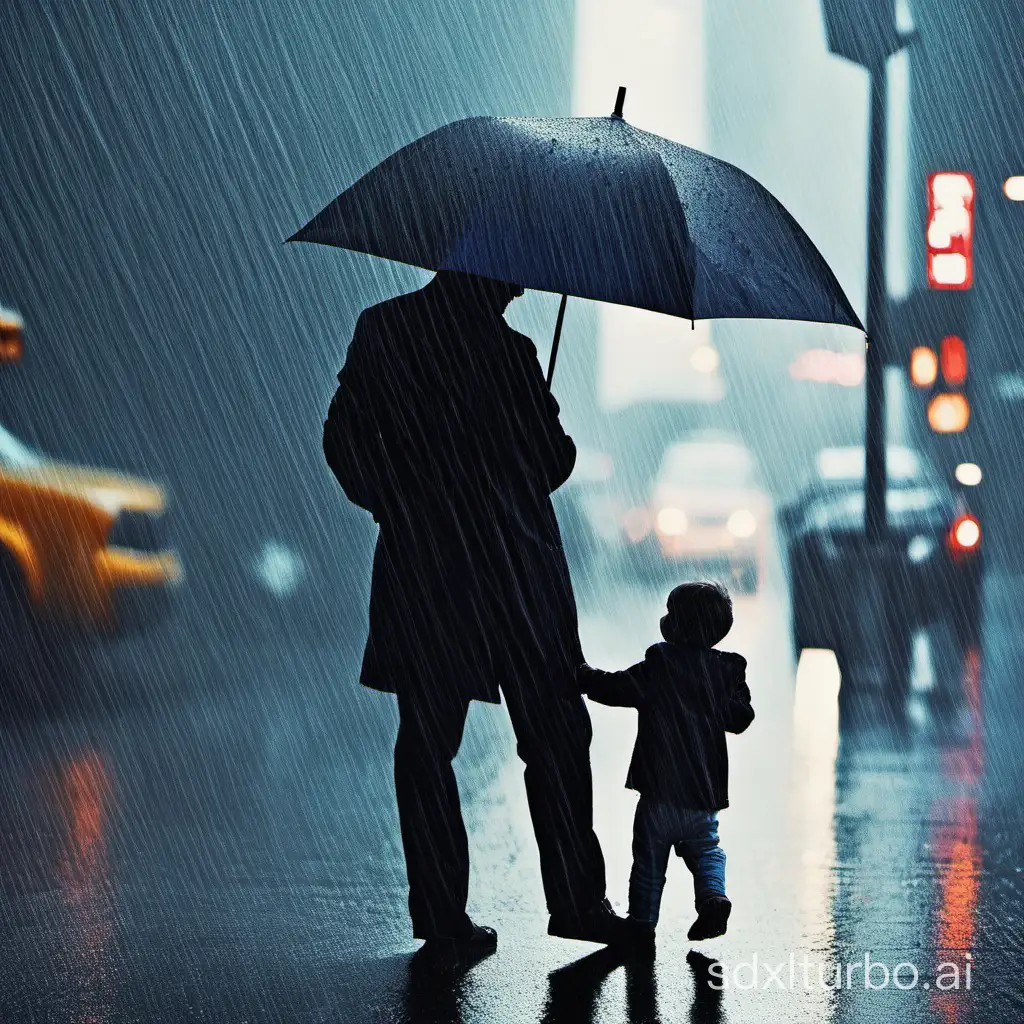 Father-and-Child-Enjoying-Rainy-Day-Stroll