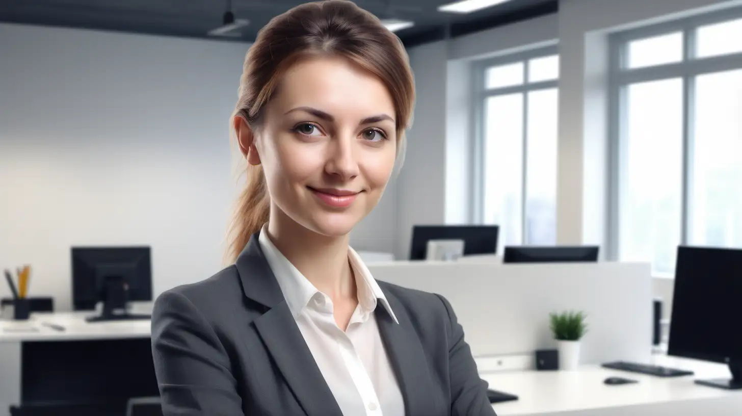 Young European Saleswoman in Bright Office Setting