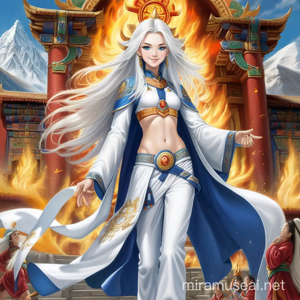 Empress Goddess Surrounded by Power and Fire at Tibetan Monastery