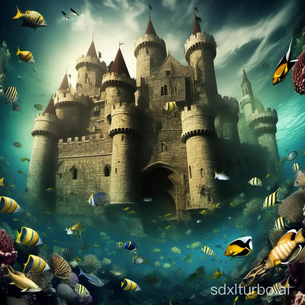 Deep sea, diving, medieval castles, treasures, high-definition