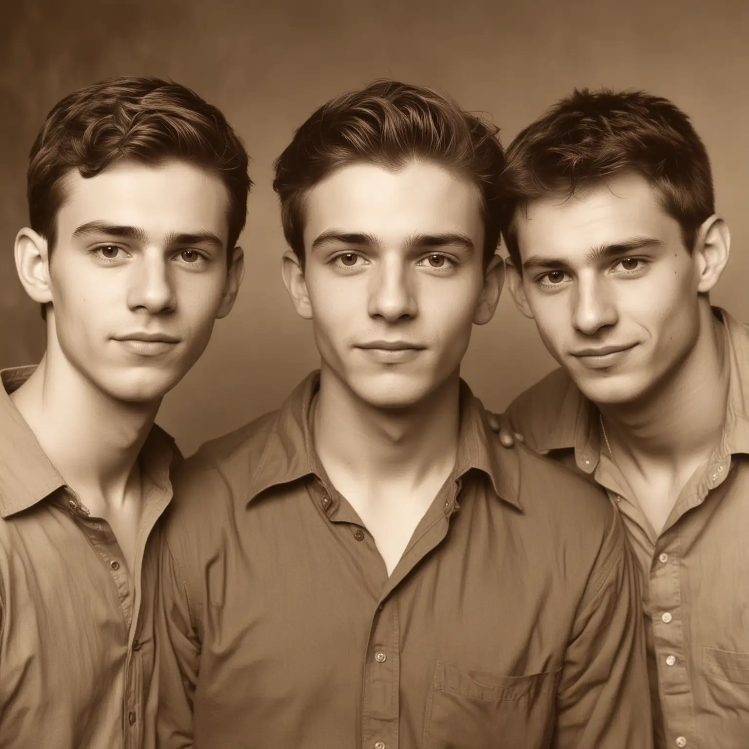 Three Young Men in Sepia Tones