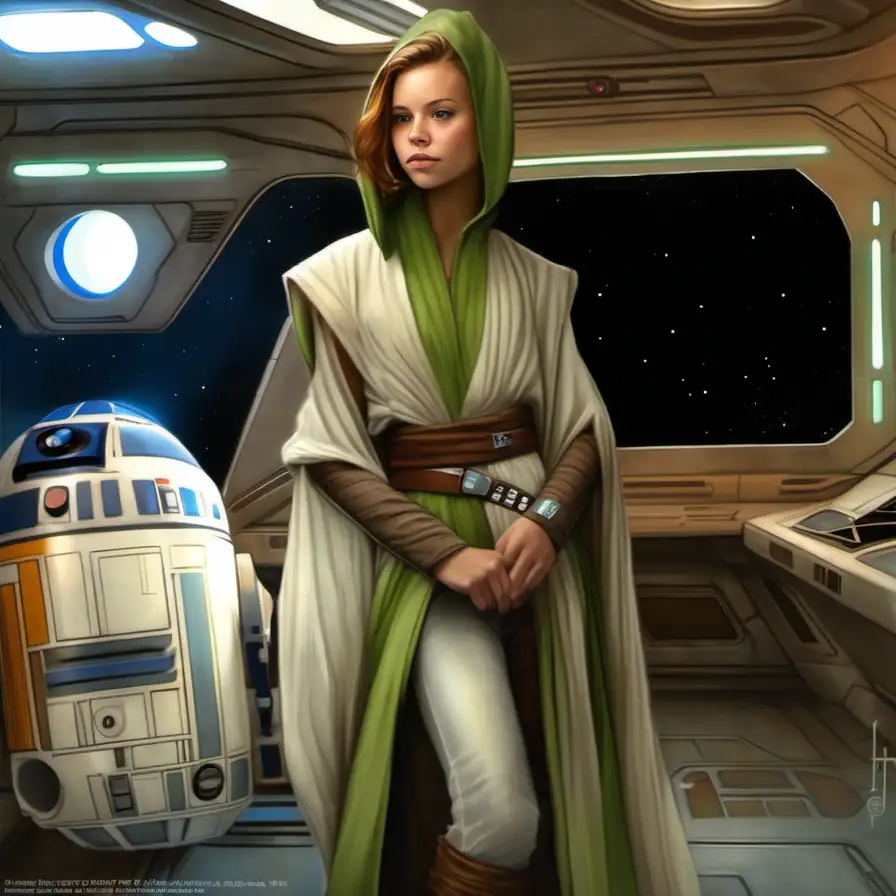 beautiful young woman, Jedi padawan, starship interior, Star Wars art