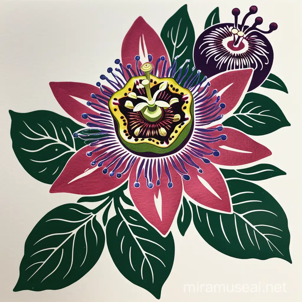 Block print using passion fruit flower