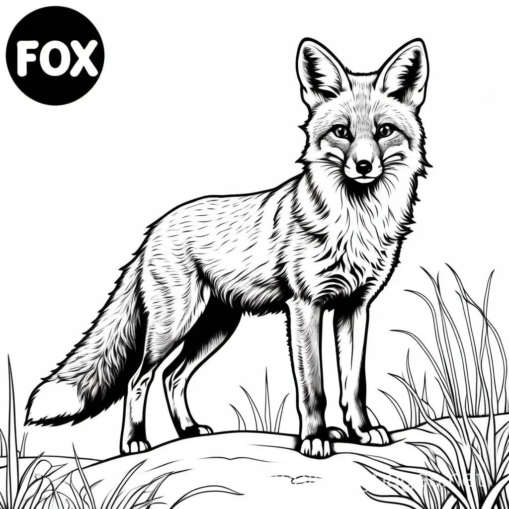 Real life fox, Coloring Page, black and white, line art, white background, Simplicity, Ample White Space. The background of the coloring page is plain white to make it easy for young children to color within the lines. The outlines of all the subjects are easy to distinguish, making it simple for kids to color without too much difficulty