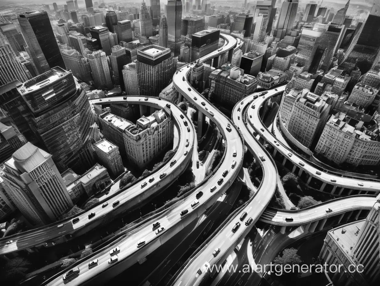 Serpentine-Urban-Journey-Aerial-Perspective-of-City-Streets-in-Monochrome