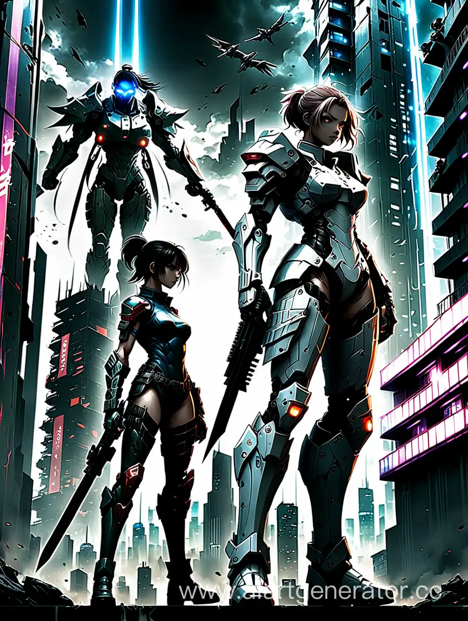 Futuristic-Anime-Heroes-on-Urban-Skyscraper-Determined-Girl-and-Confident-Guy-in-Combat-Gear