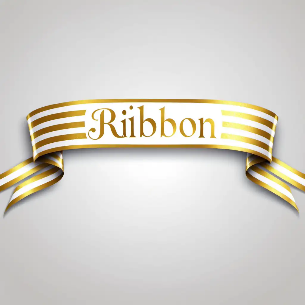 A white with gold stripes text ribbon banner