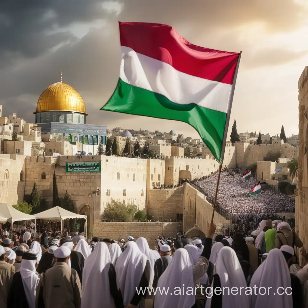 victory of muslims over jews, ierusalim, palestine flag