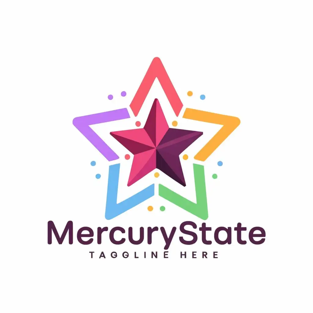 a logo design,with the text "Mercury State", main symbol:A big pink star, with 4 more small stars nearby. Purple, green, yellow, brown. Gentle colors, cute logo.,complex,be used in Events industry,clear background