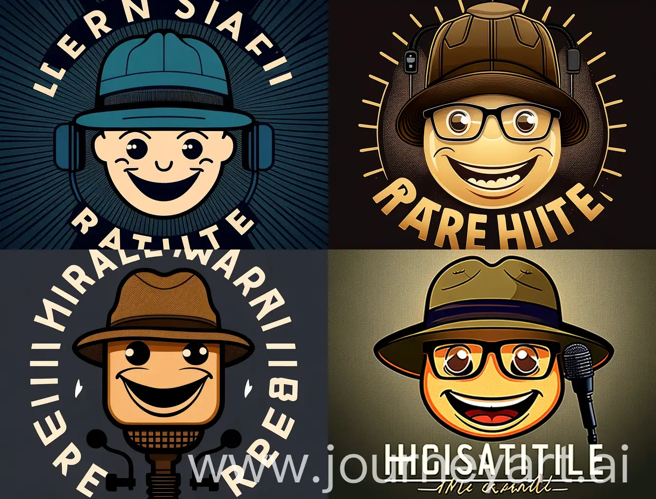 Podcast logo with mic and the hat above the mic with smile and eyes