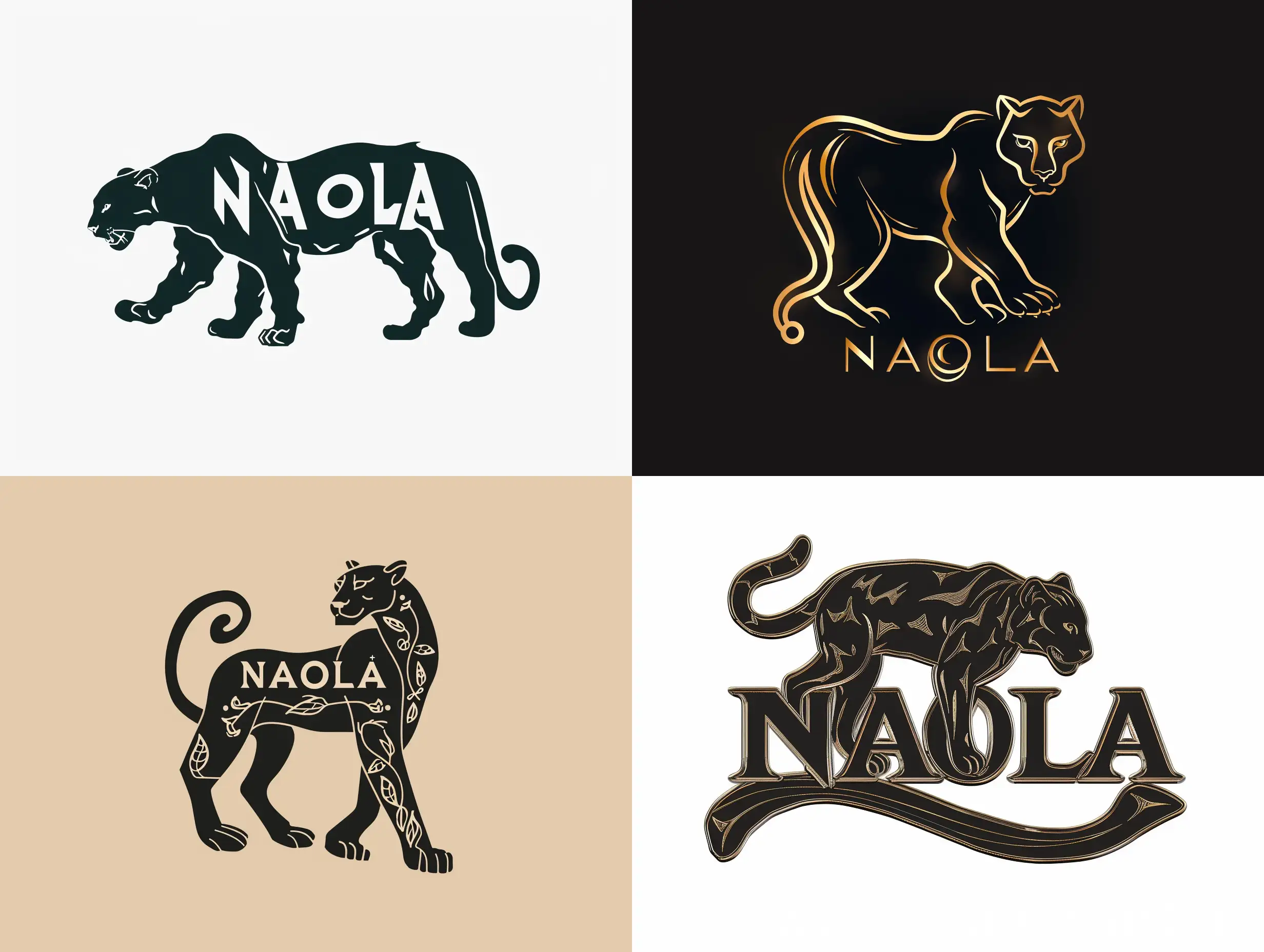 the logo of the production of women's accessories. The inscription "NAOLA" is inscribed in the shape of a black panther. 8k