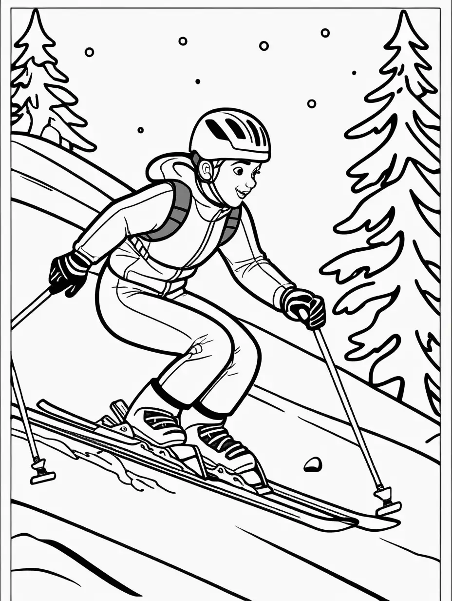 omalovánka pro děti, téma sport lyže