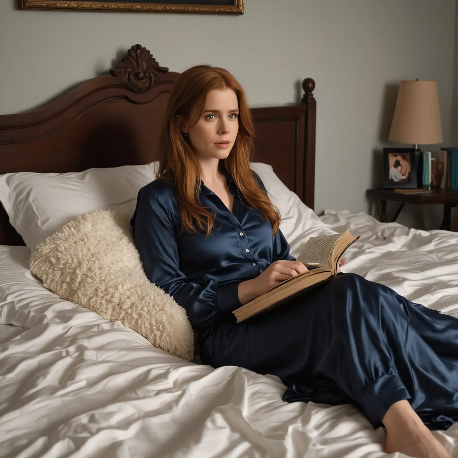 Elegant Actress Amy Adams Reading in a Cozy Stylish Bedroom