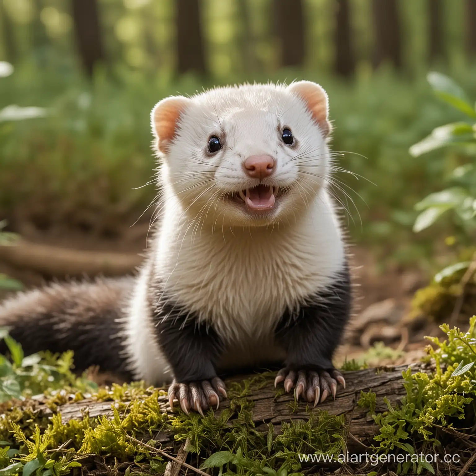 Cheerful-Ferret-in-Enchanting-Forest-Setting