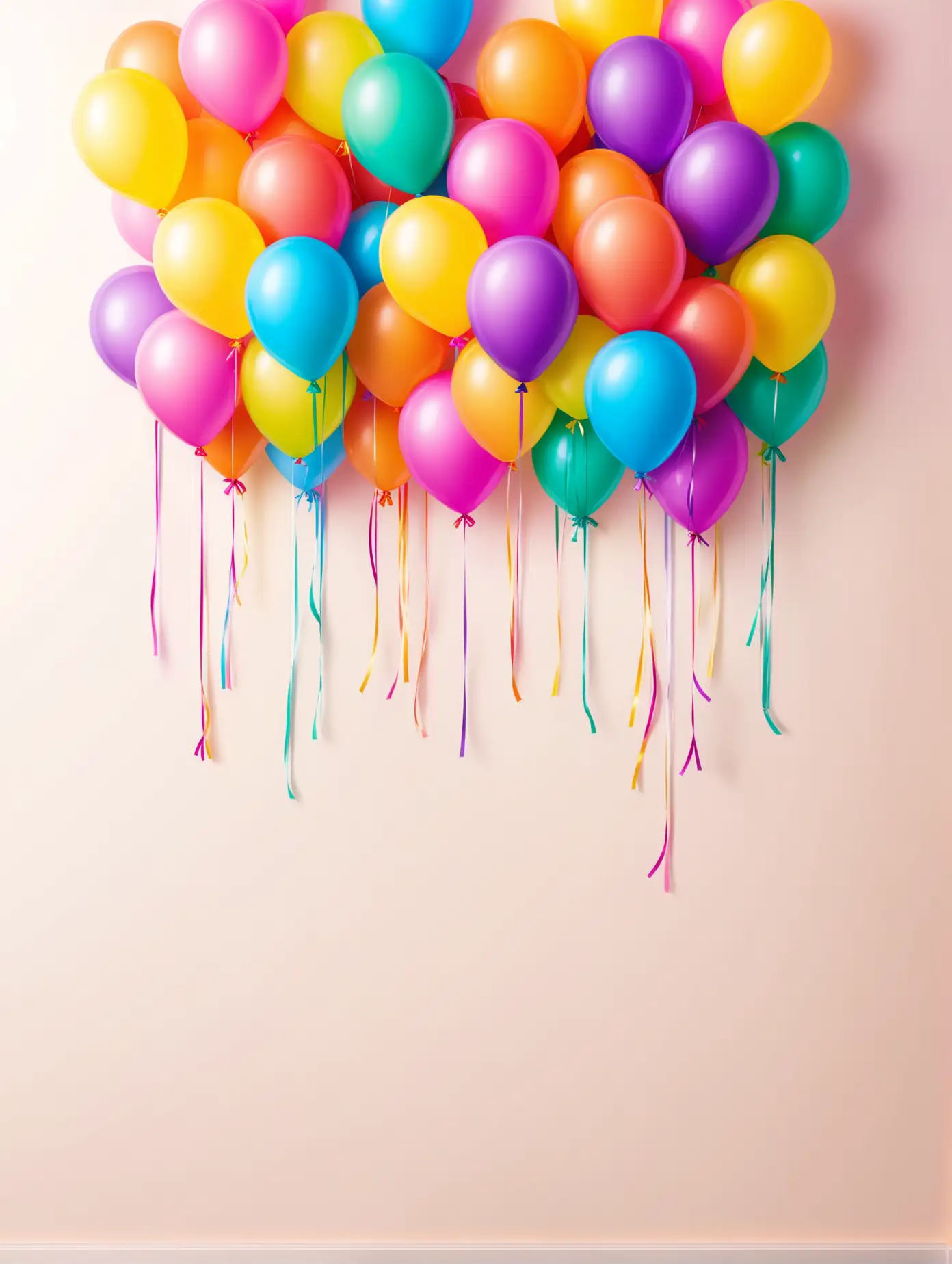 Atmosphere full of colorful balloons which are attached to the wall.