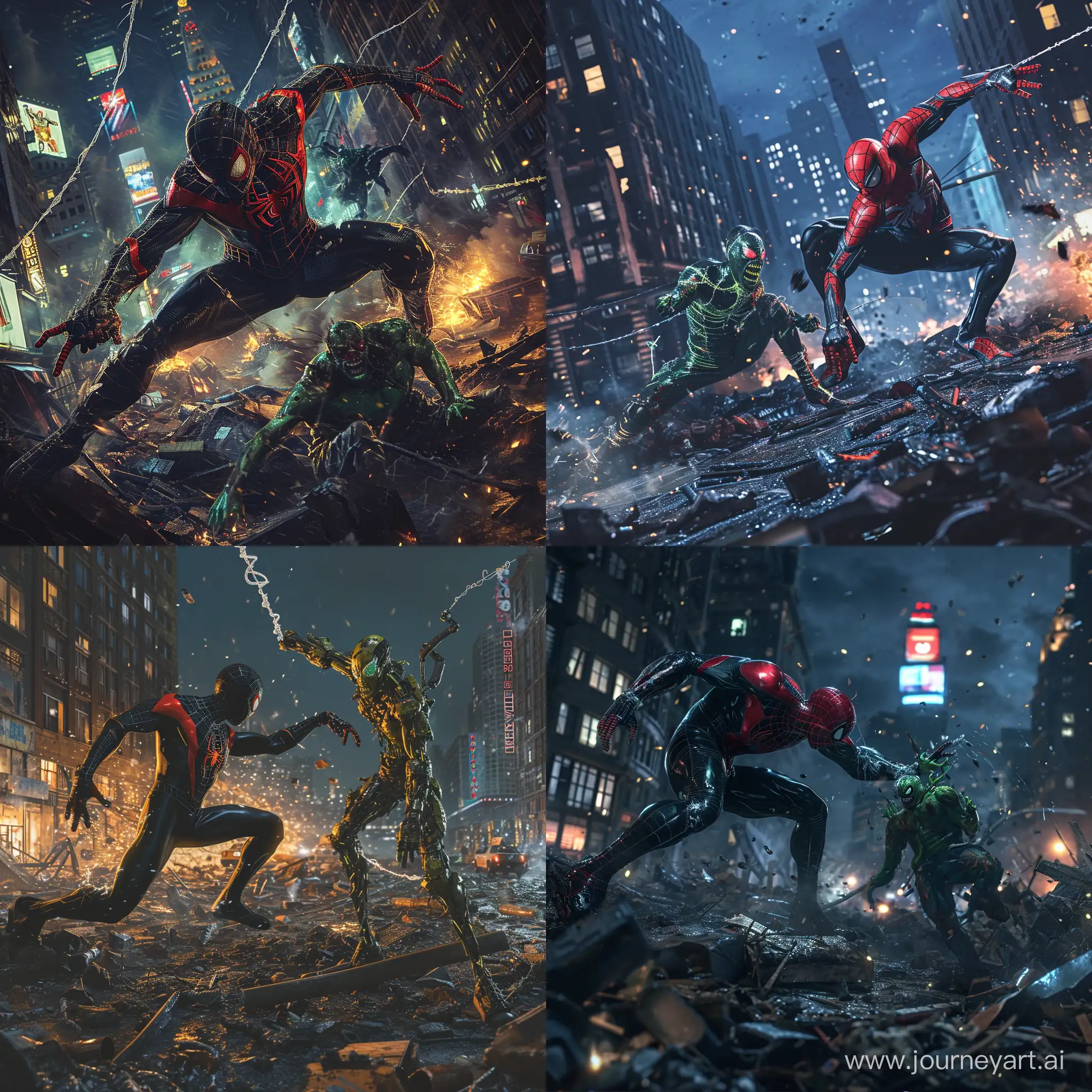 Epic-Night-Battle-Iron-Black-Suit-Spiderman-vs-Green-Goblin-in-Marvels-New-York