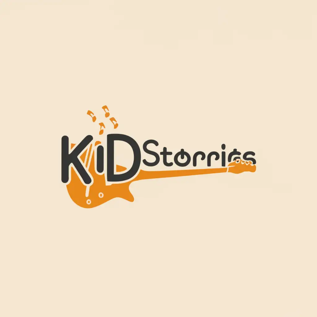 a logo design,with the text "KID stories", main symbol:Guitar,Moderate,be used in Entertainment industry,clear background