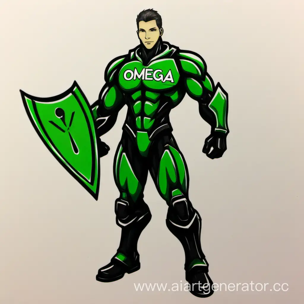 Нарисуй волонтёра, он состоит в волонтёрском отряде "ОМЕГА" - цвета отряда: зелёный, чёрный.