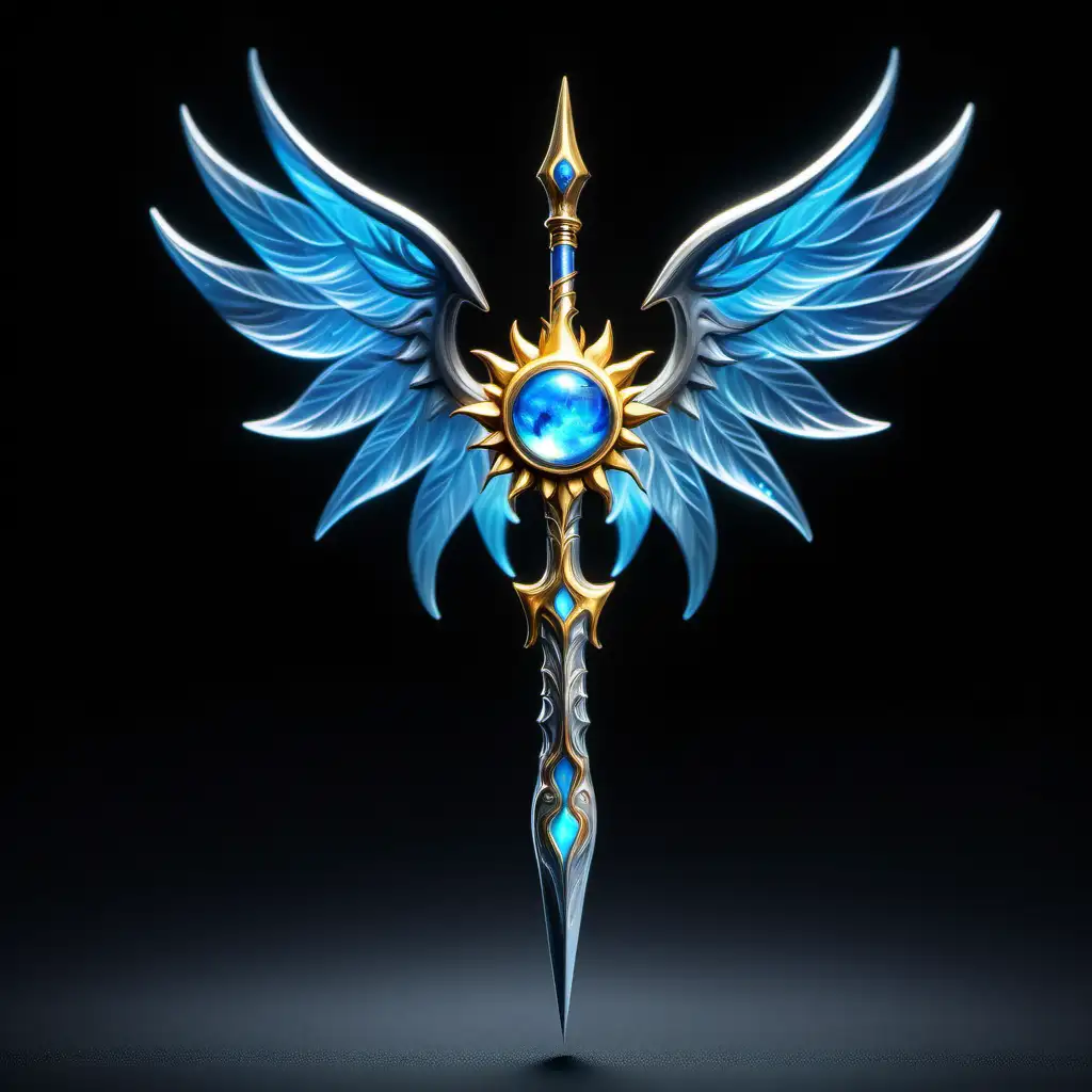 Radiant Azure Silver and Gold Spear with Sun and Moon Wings