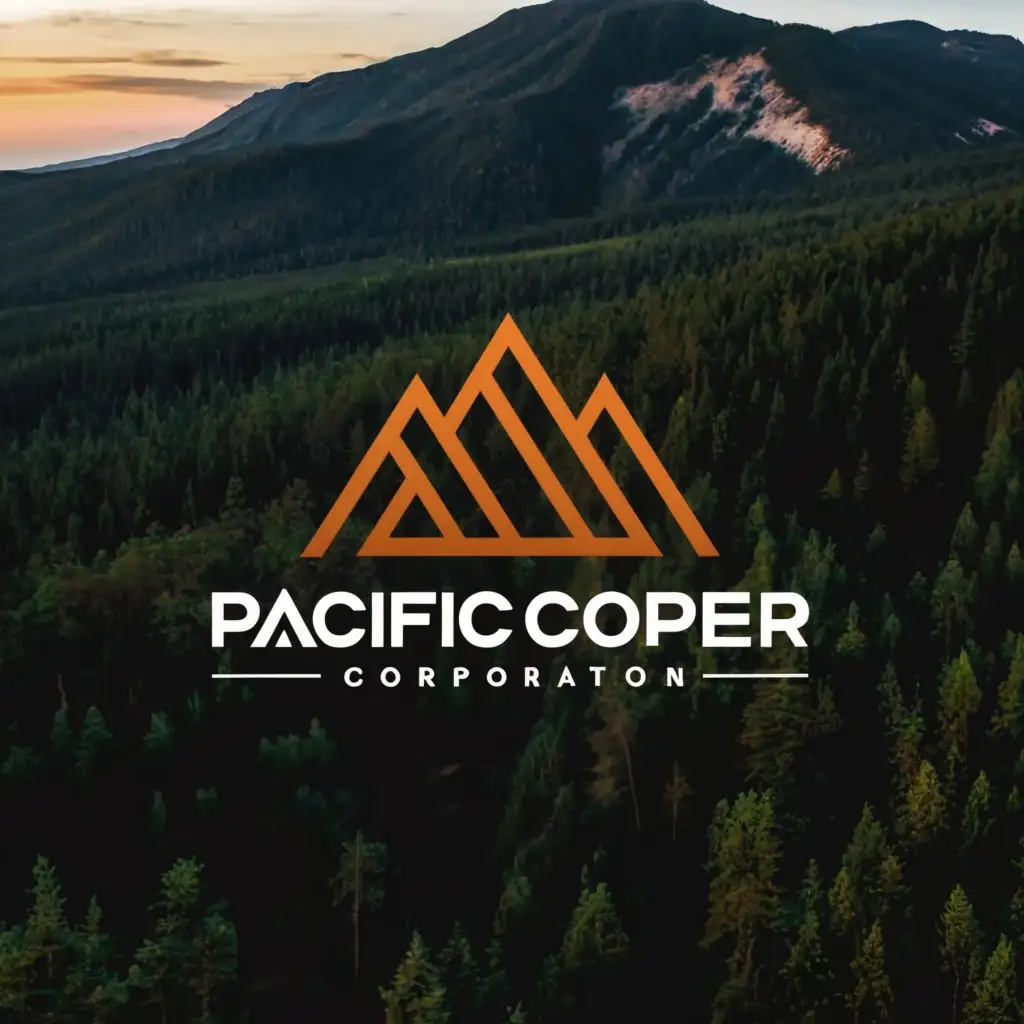 LOGO-Design-For-Pacific-Copper-Corporation-Majestic-Mountain-and-Verdant-Forest-Emblem-in-a-MetalInspired-Palette