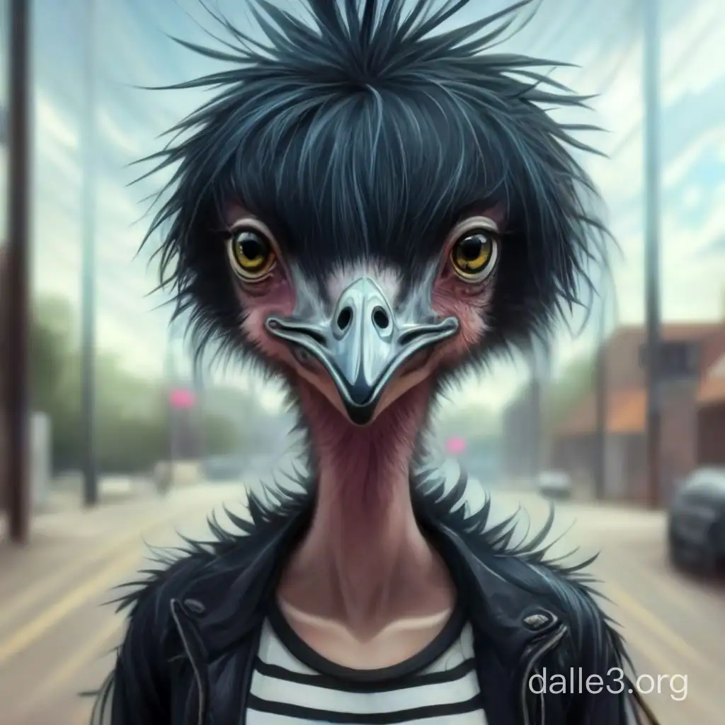 Emo Emu Girl with Moody Expression and Dark Attire | Dalle3 AI