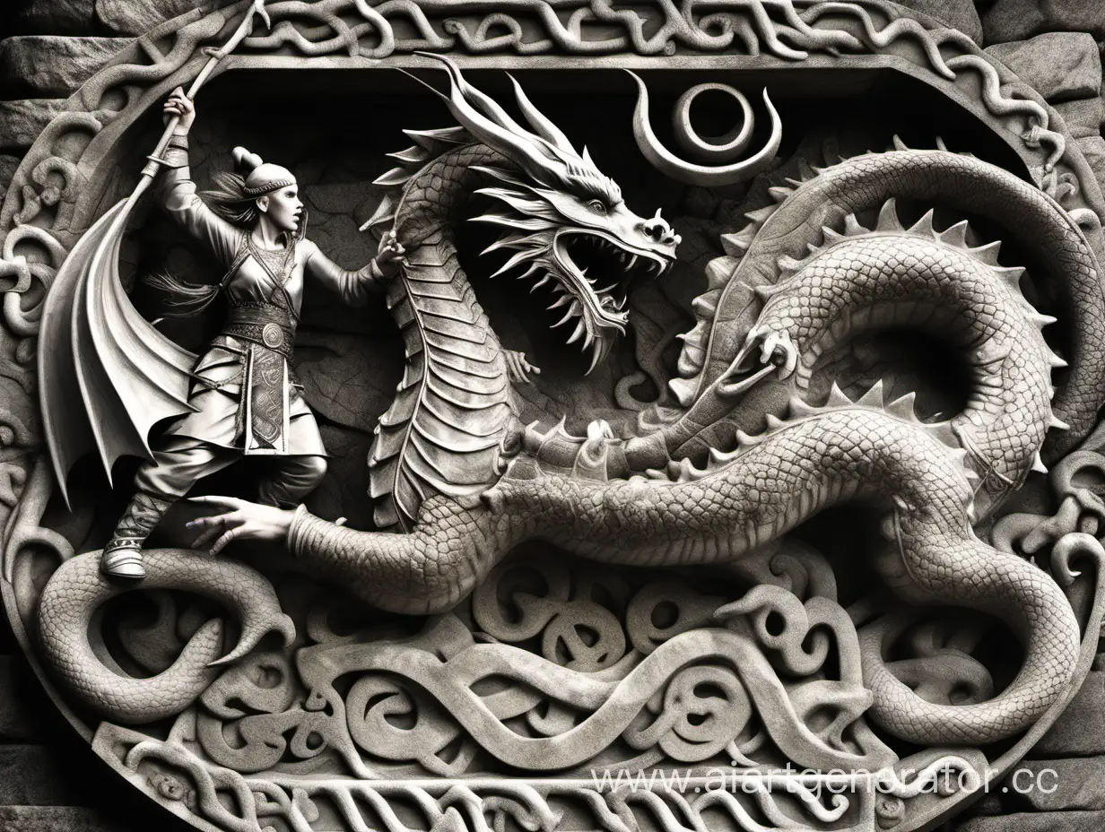 Youth-Battling-Dragon-in-VikingStyle-on-Ancient-Stone-Monument