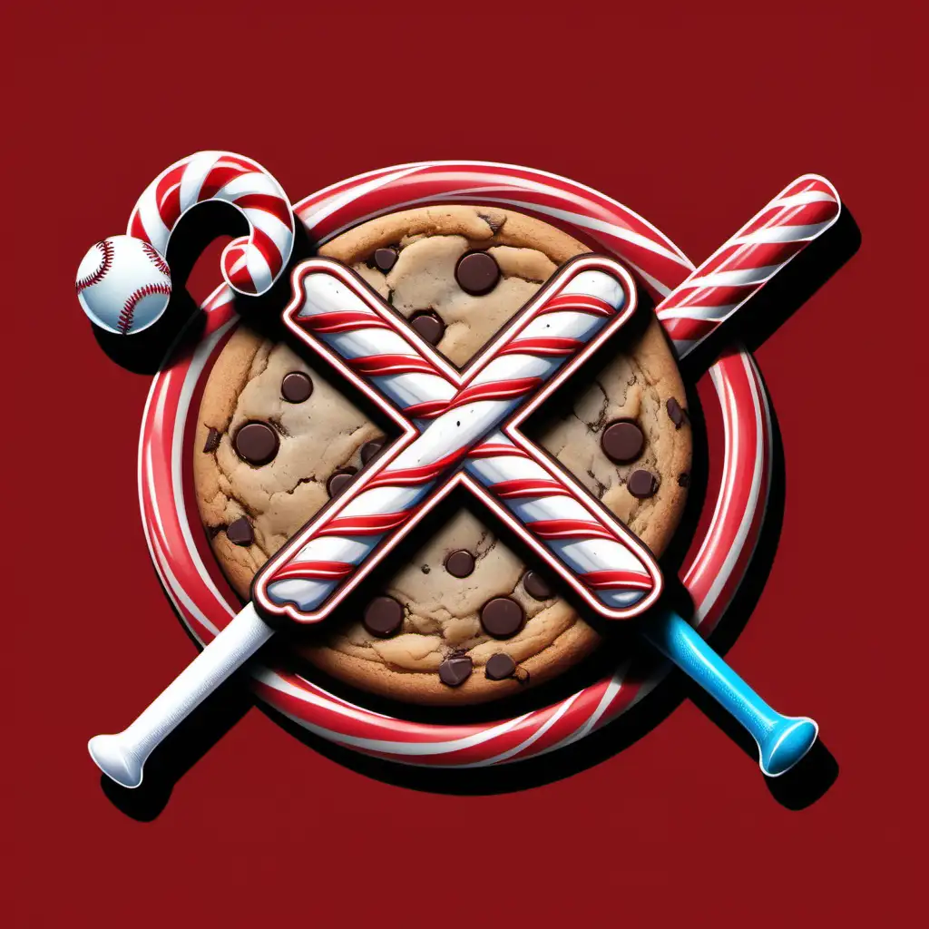 Playful Logo Design Baseball Bat Candy Cane and Chocolate Chip Cookie