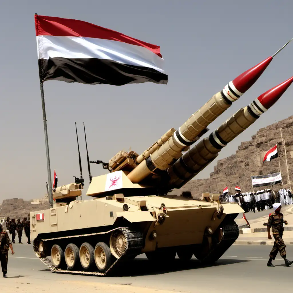 Yemeni Army Displaying Strength with Missiles and National Flag