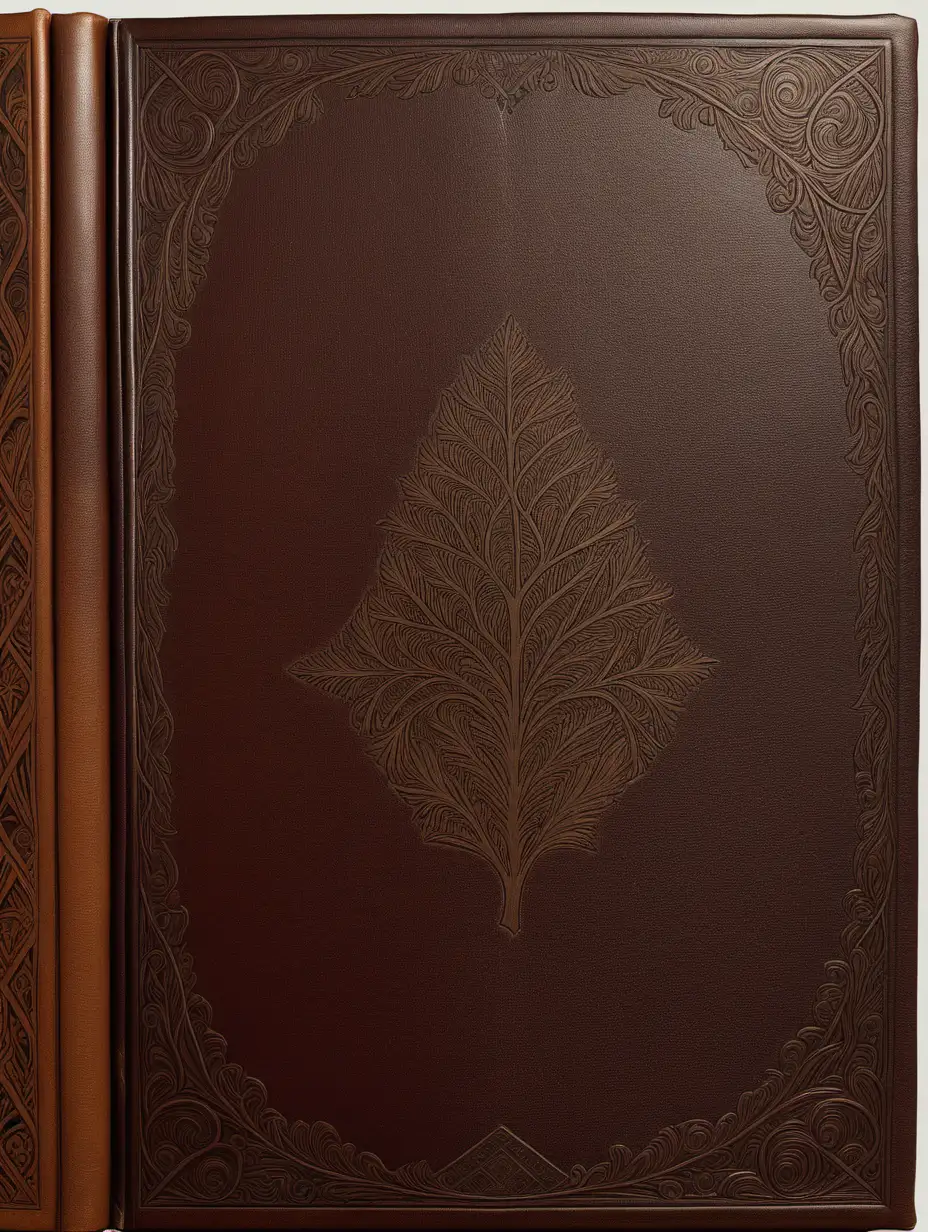front aligned view of the narrow border of small designs of a blank book covered in leather in the theme "hemlock"