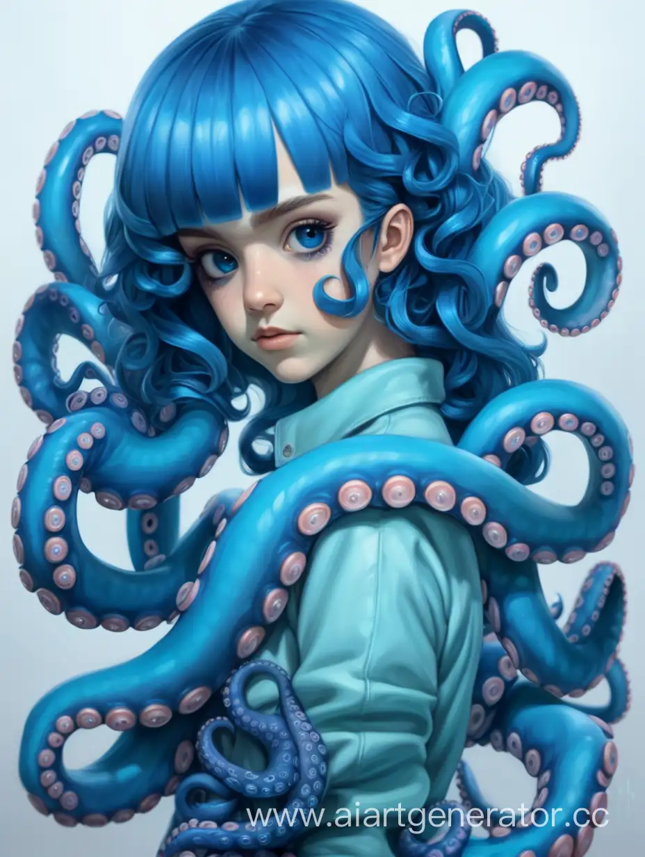 OctopusHaired-Girl-Surreal-Portrait-of-a-Young-Woman-with-Blue-Tentacles