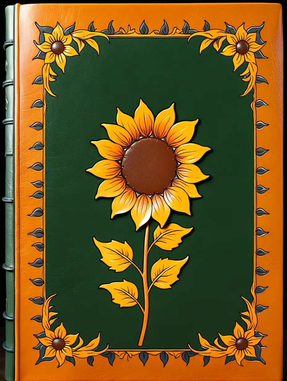Sunflowerthemed Leather Book Cover with Customizable Center Border