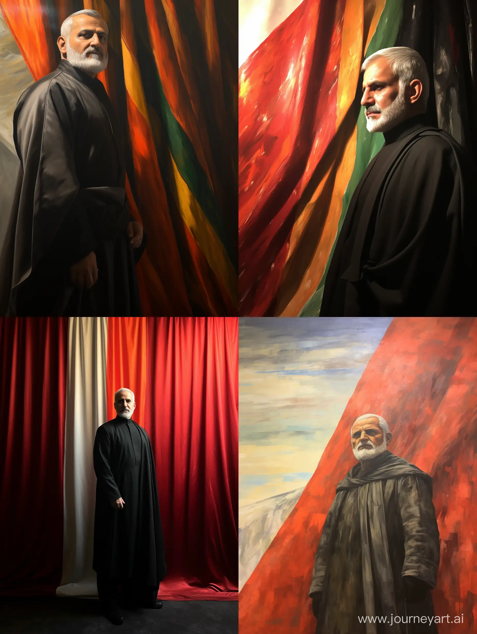 qasem soleimani, standing infront of the iranian flag, high quality