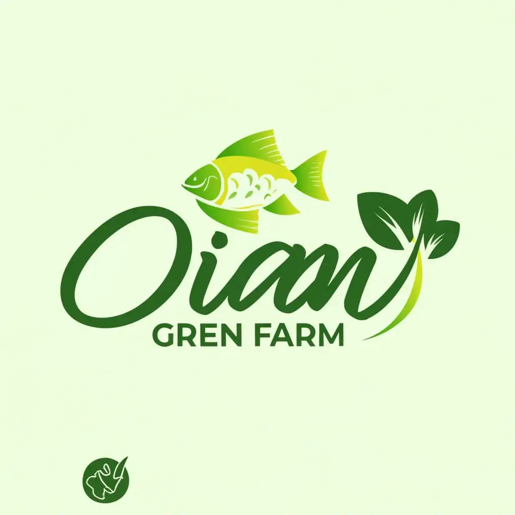 a logo design,with the text "Dian Green Farm", main symbol:Catfish, Vegetable, Solar,Moderate,clear background