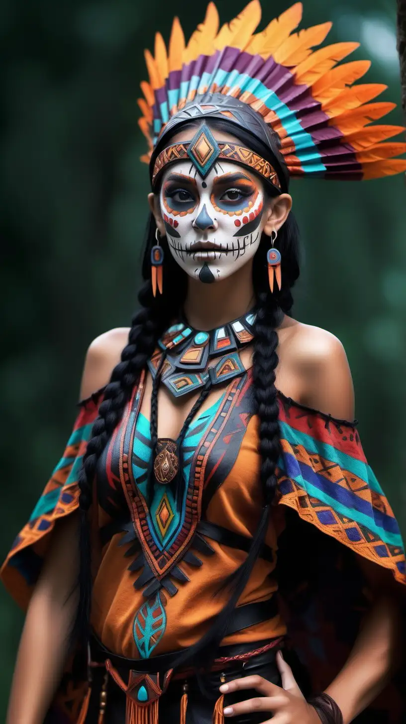 Enchanting Elven Aztec Sorceress with Day of the Dead Flair