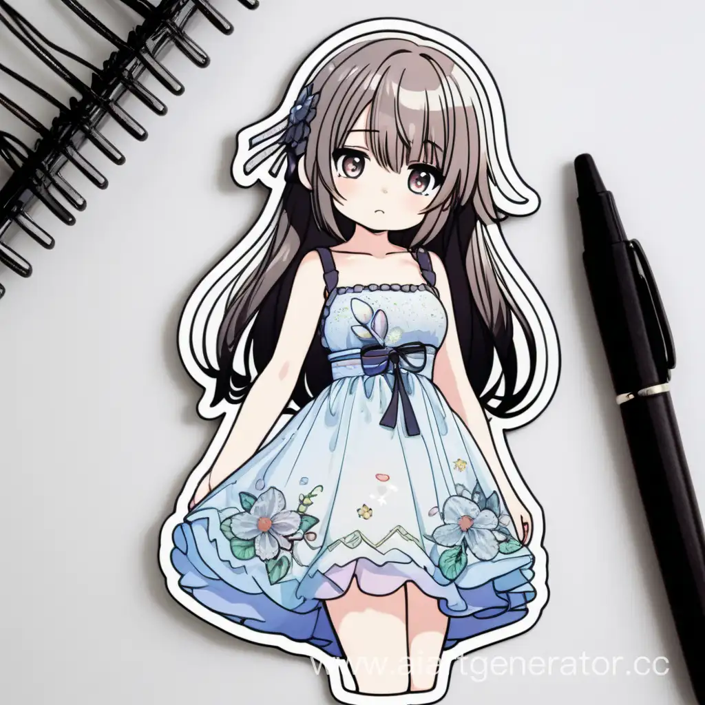 Anime-Girl-in-Elegant-Dress-Holding-Sticker