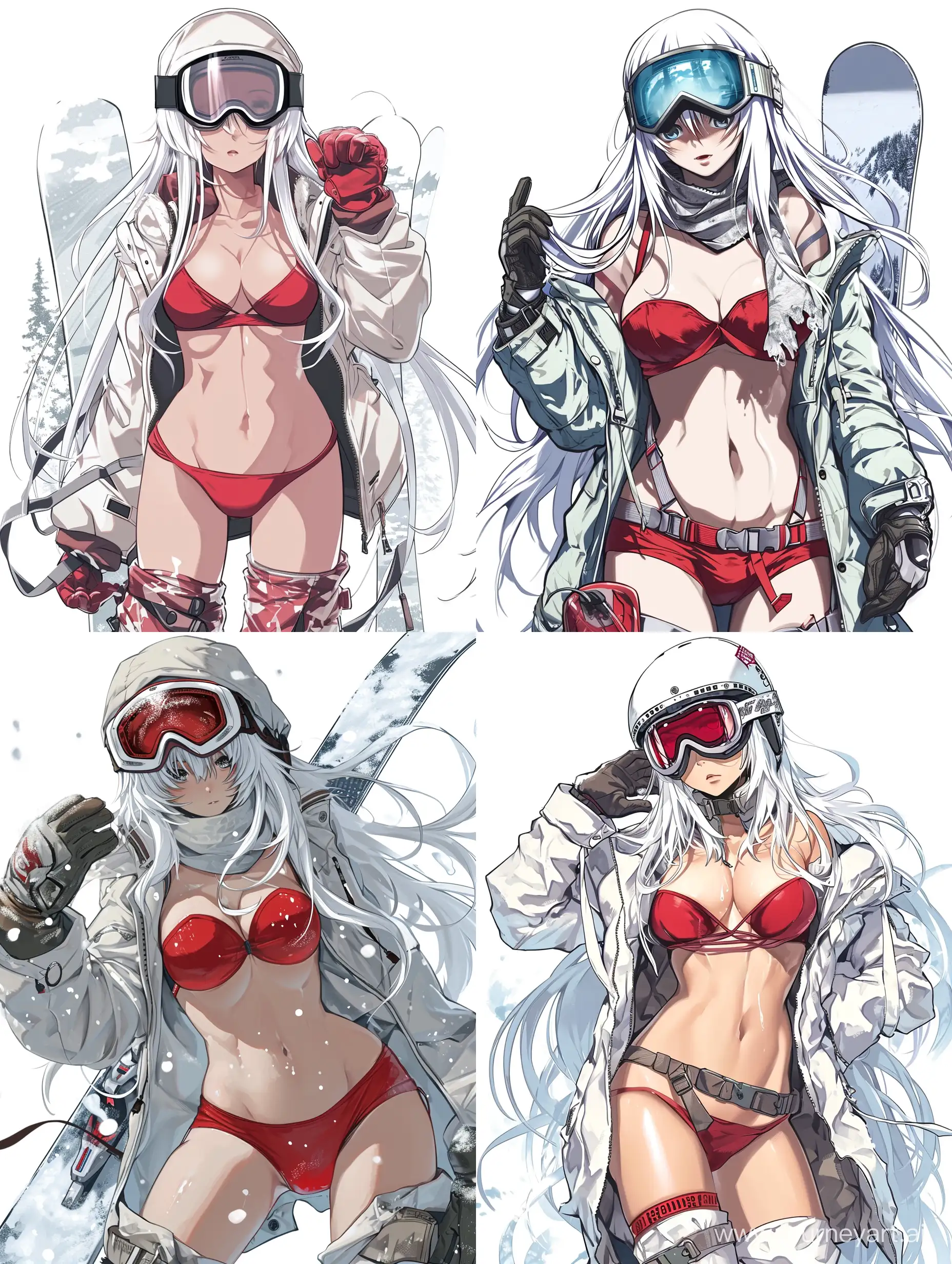 Stylish-Manga-Character-in-Winter-Sports-Gear-White-Hair-and-Red-Bras