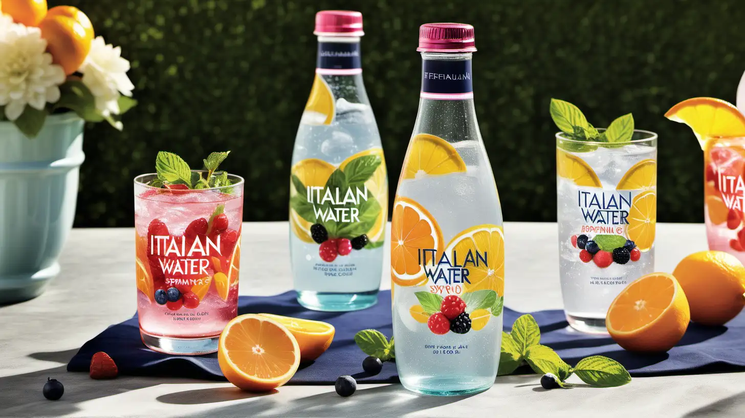 Product: Italian sparkling water syrup | Style: Classic charm | Flavors: Citrus, Berry, Mint | Mood: Refreshing
Details: Artisanal recipes, vibrant colors, effervescent taste | Visual: Close-up pouring | Atmosphere: Sunny outdoor cafe